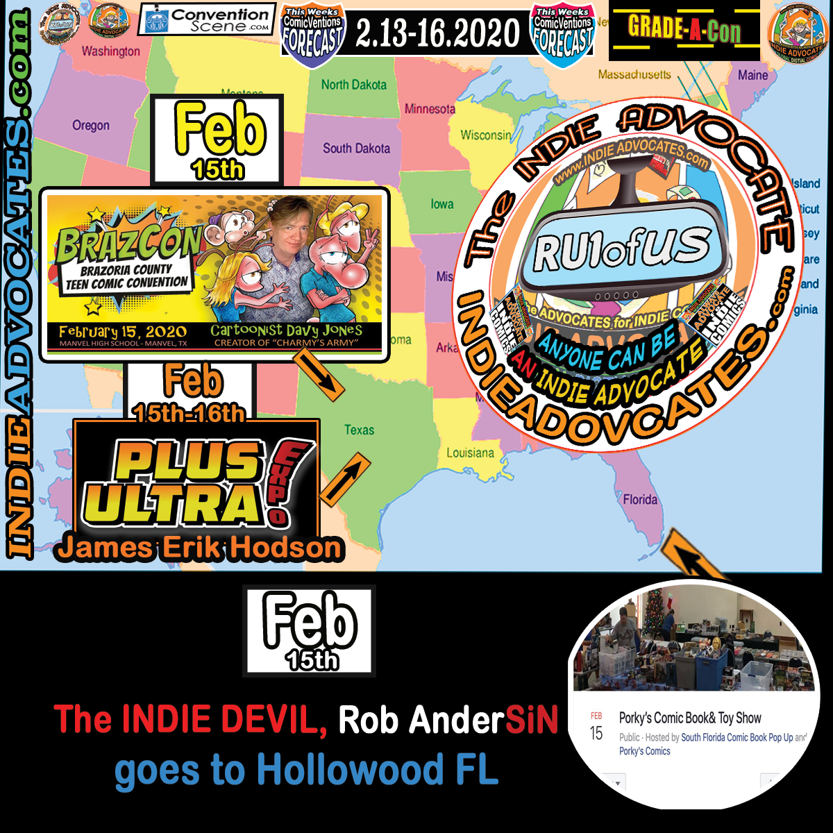 2020 ComicVentions HIGHWAY EXITS:: [2.13-16] V-Day Conventions -BRAZON CON(TX) -Geeks of Color Expo(TX)-Porky’s Comic Book& Toy Show(FL) Plus Ultra Con (TX)