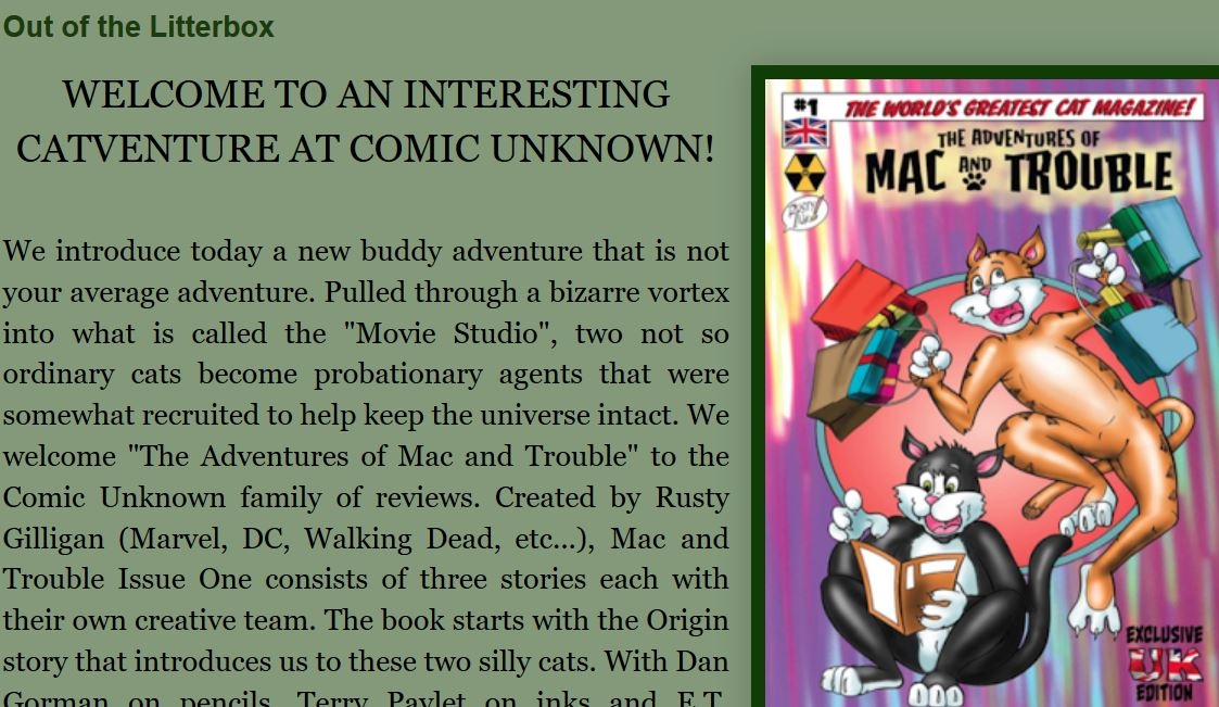Throw BACK THREAD::  WSN NEWS A COMICS UNKNOWN REVIEW of Mac And Trouble  .