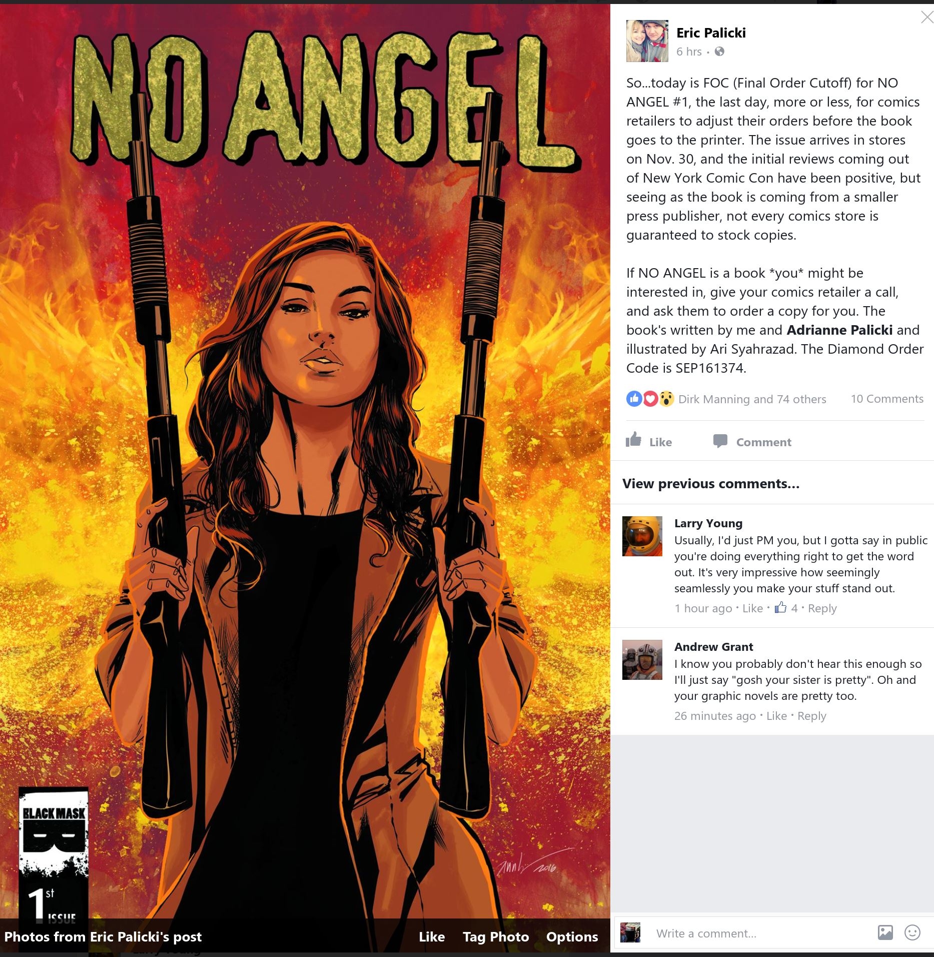 Today is Eric Palicki’s NO ANGELS last Day for Pre-orders.  Get on the Phone TRUST ME its a great comic