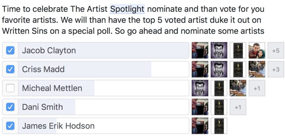 Time to VOTE FOR THE ARTIST SPOTLIGHT