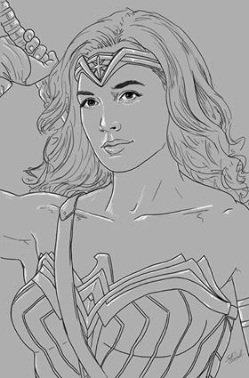 JUNE’s FAN ART Scott Zambelli Work in progress shot of Wonder Woman