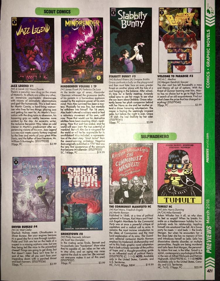 SCOUT takes over a full PAGE of PREVIEWS full of amazing titles!!!