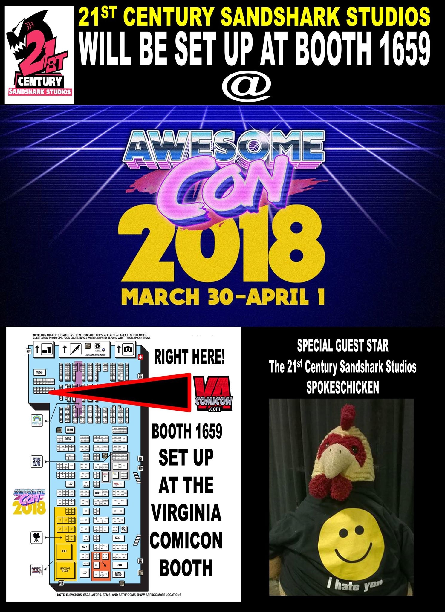 COMIC CON HIGHWAY EXITING  in the SOUTH:: -DC- AWESOME CON will have Dan Nokes hanging out at the VA Comicon booth at 1659  on March 30-April 1