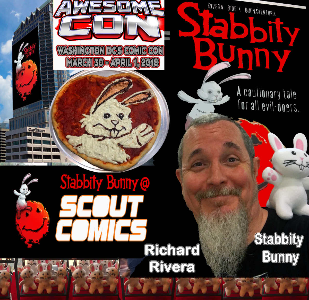 COMIC CON HIGHWAY EXITING  in the SOUTH:: -DC- AWESOME CON will be full of Stabbity Bunnies  on  March 30-April 1, When Richard Rivera  Tables at Q-03 .