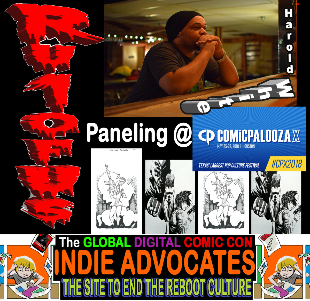 COMIC CON HIGHWAY SOUTHERN EXIT::  -TX- HAROLD WHITE Panels out at Comcipalooza  .  .