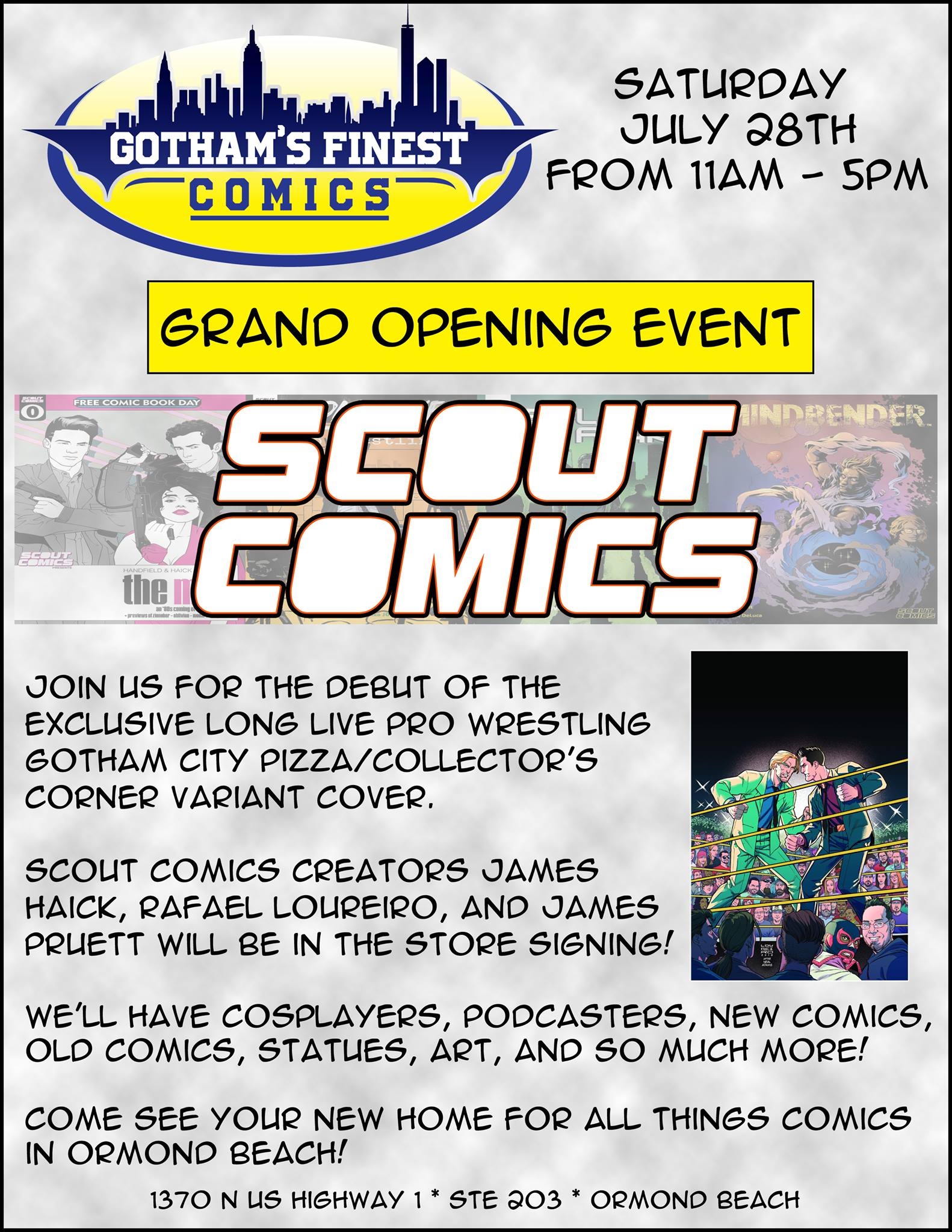 Scout Comics is helping Gotham’s Finest Comics Open in Style! JULY 28th