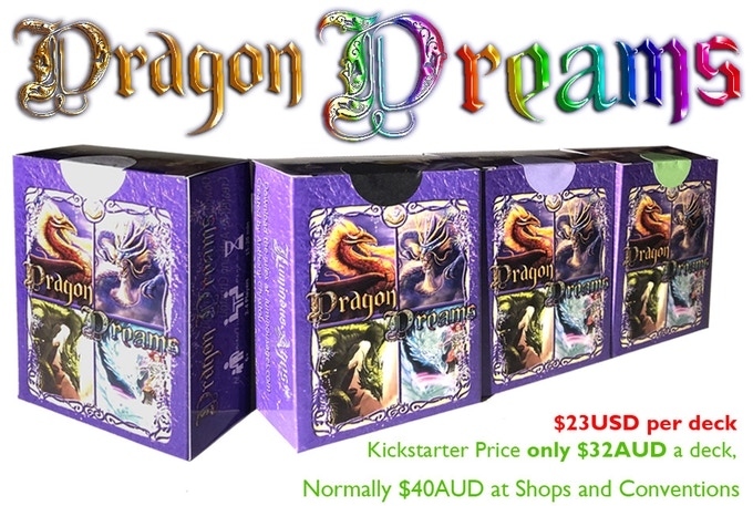 Dragon Dreams is a Stand alone and expandable Card Game. Choose 1 of 4 decks or combine all. Choose your Dragon God and dominate. Fast, fun easy to learn.