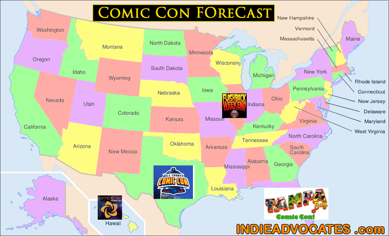 THE INDIE COMIC CON HIGHWAY INDIE CREATORS ROAD MAP & COMIC CON FORECAST for This weekend (August 3rd-5th)
