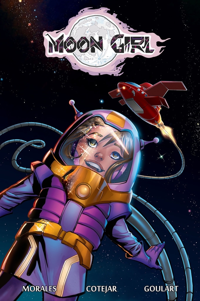 Moon Girl graphic novel – Retro futurism! Ray guns! Pew Pew! A rated-PG graphic novel based on the golden age, public domain character. This timeless Sci-Fi story is now reimagined by Omar Morales