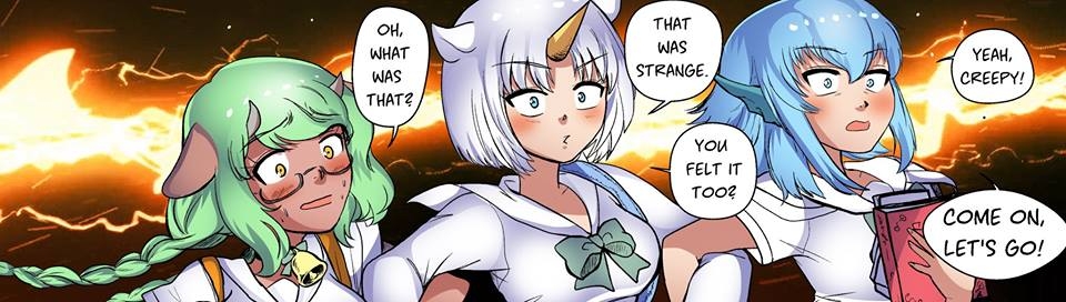 Here’s a panel of three new characters in the update for my series Foxy and Wolfy