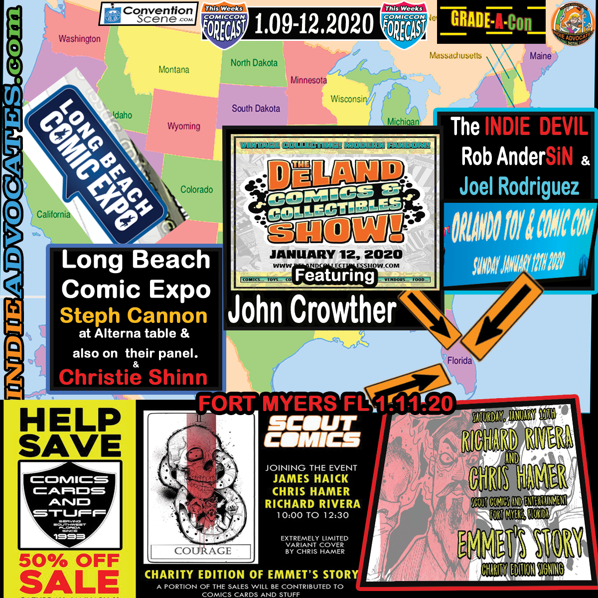 Week 2 of 2020 ComicVentions HIGHWAY EXITS:: [1.9-12]-Orlando Toy and Comic Con (FL)-DeLand Comic and Collectibles Show (FL)-Long Beach Comic Expo  (CA)-Richard Rivera Come to Fort Myers to Help out a Local Comic Book store and raise money for The Matthew Shepard Foundation.(FL)-