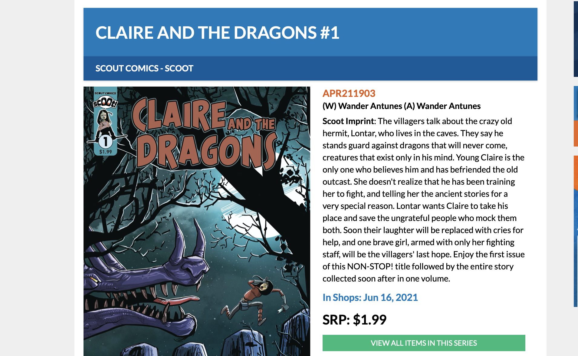 CLAIRE AND THE DRAGONS #1 From  Scoot Comics