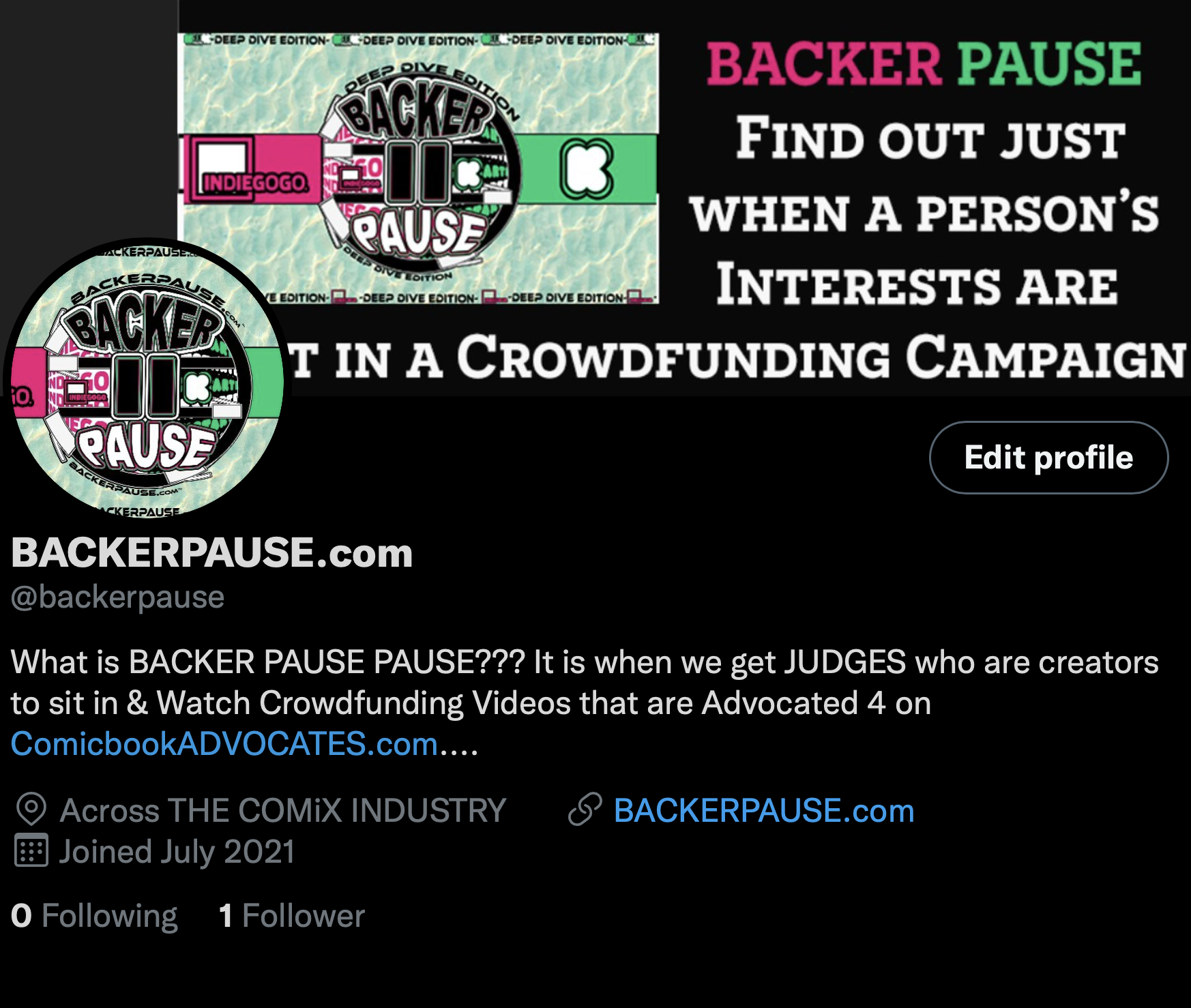NOW CROWDFUNDING  this is BACKER PAUSE.com, HOME of Comic Book Crowdfunding ADVOCACY!!! – –